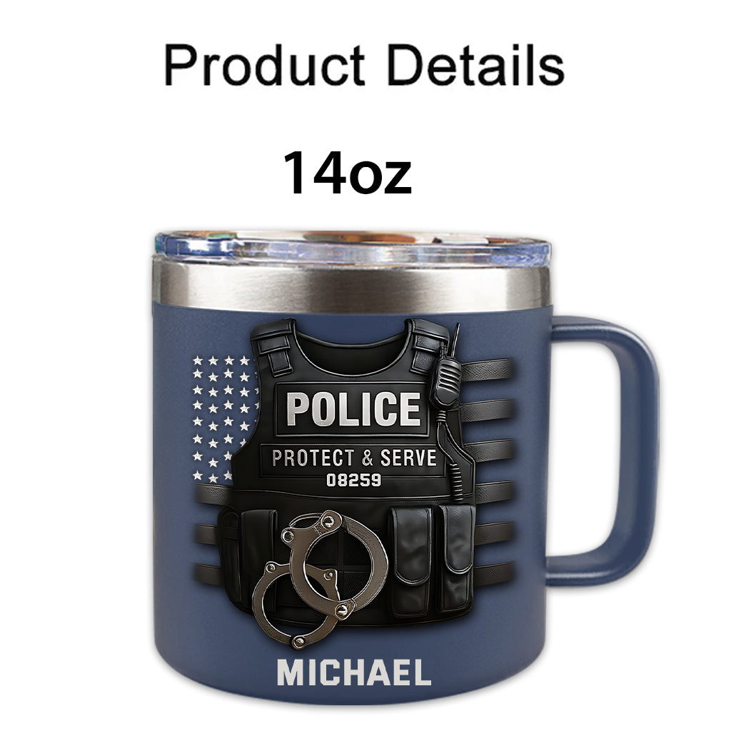 Schützen und Dienen – Personalisierter, isolierter Kaffeebecher für Polizeibeamte