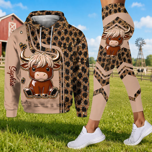 Niedliche Highlandcow - Personalisierter Highland Cow Hoodie und Leggings