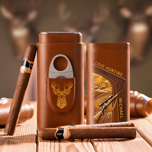 Geschenk für Jagdbegeisterte: Personalisierter Humidor aus Leder für Zigarren aus Jagdleder – das perfekte Geschenk für Papa, Opa oder Ehemann