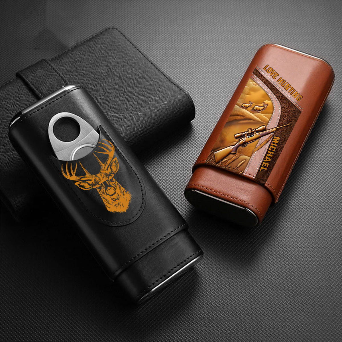Geschenk für Jagdbegeisterte: Personalisierter Humidor aus Leder für Zigarren aus Jagdleder – das perfekte Geschenk für Papa, Opa oder Ehemann