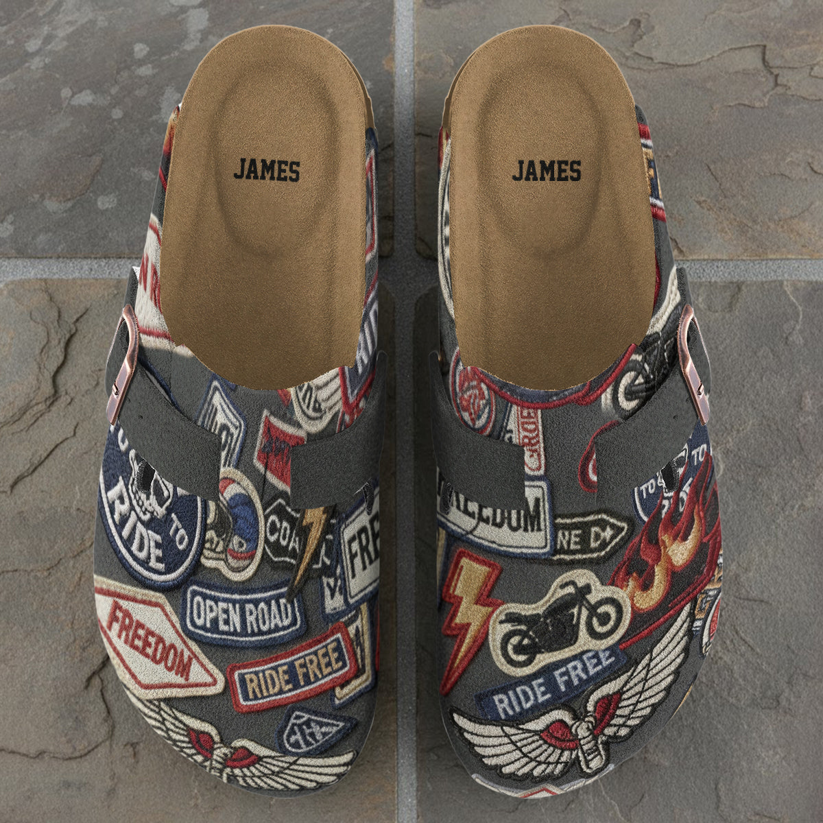 Geschenk für Motorradfahrer – Personalisierte Biker-Clogs mit Fußgewölbestütze