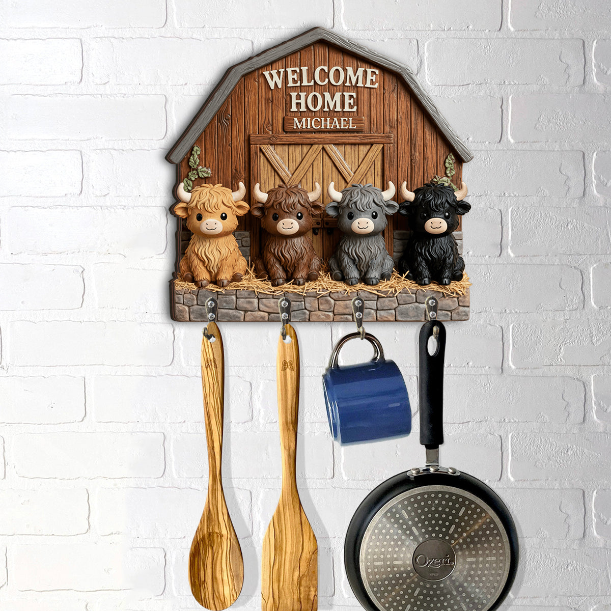 Niedliche kleine Kühe – Personalisierter Hängeständer in Form eines Hochlandrindes