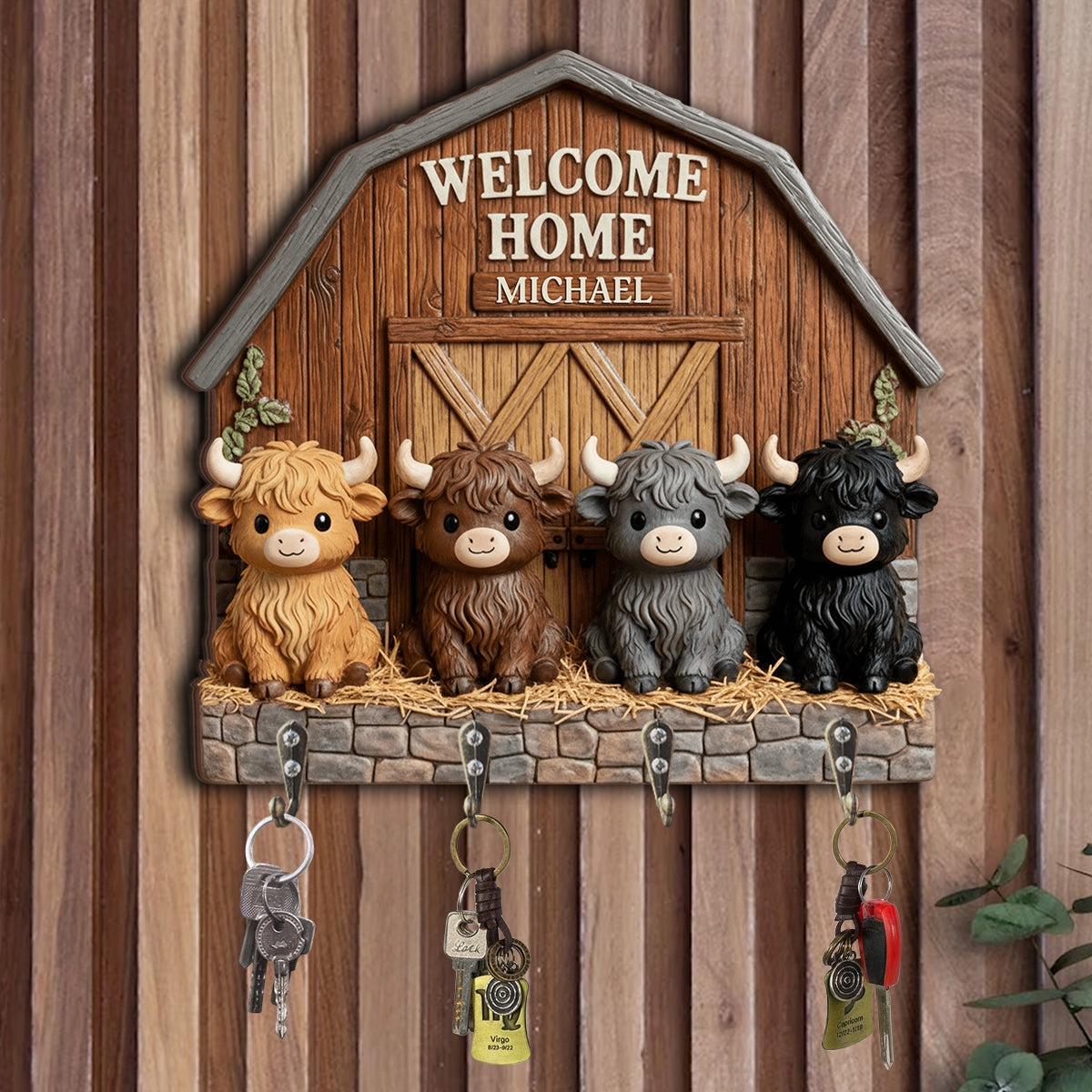 Niedliche kleine Kühe – Personalisierter Hängeständer in Form eines Hochlandrindes