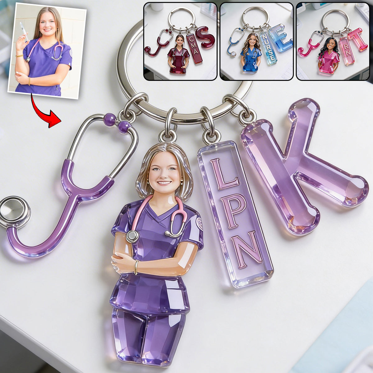 Custom Any Photo Gift For Nurse - Personalized Nurse Keychain With Charms