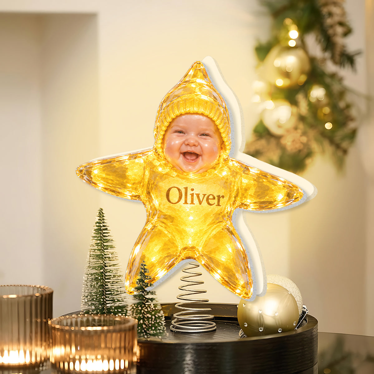 Funny Kid Sea Star Tree Topper - Personalized Kid LED Light Tree Topper