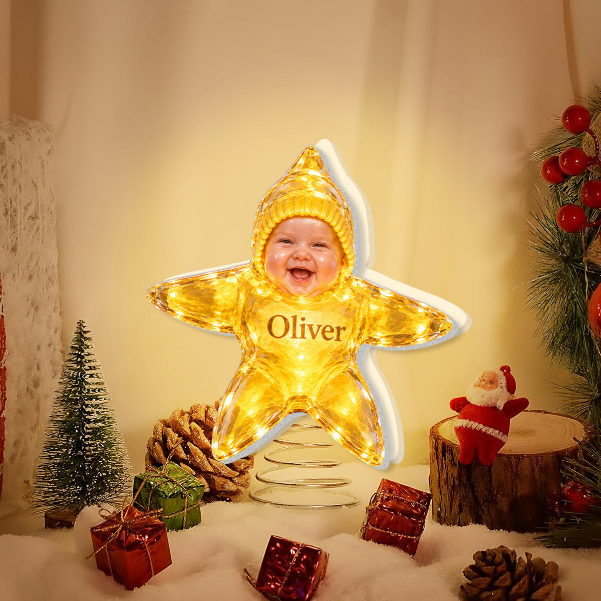 Funny Kid Sea Star Tree Topper - Personalized Kid LED Light Tree Topper