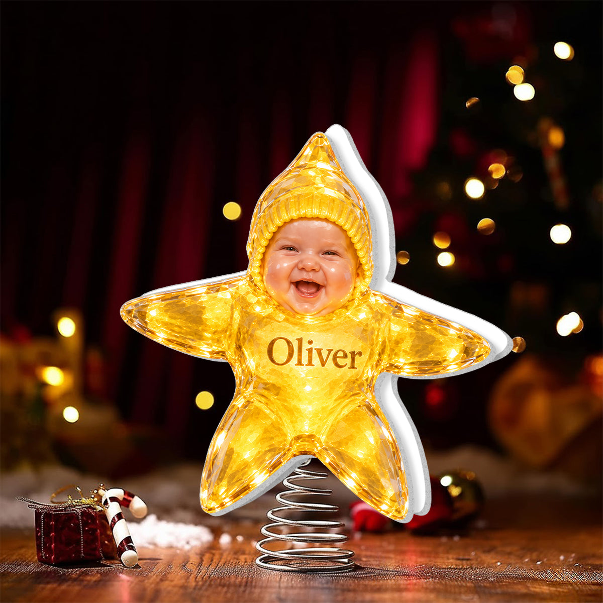 Funny Kid Sea Star Tree Topper - Personalized Kid LED Light Tree Topper