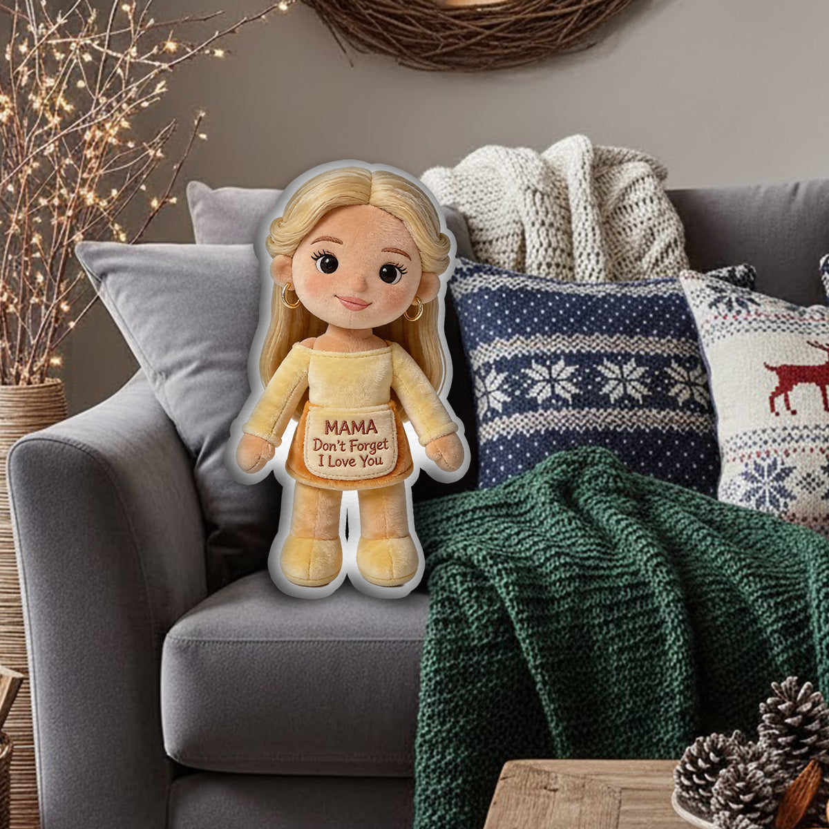 „Denk daran: Ich liebe dich“ – personalisiertes Mutterkissen aus Kunstfell