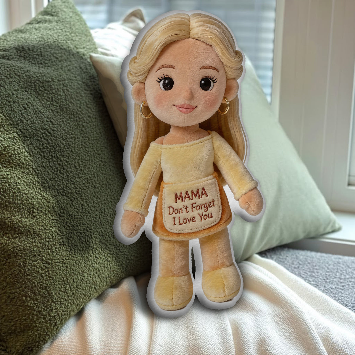 „Denk daran: Ich liebe dich“ – personalisiertes Mutterkissen aus Kunstfell