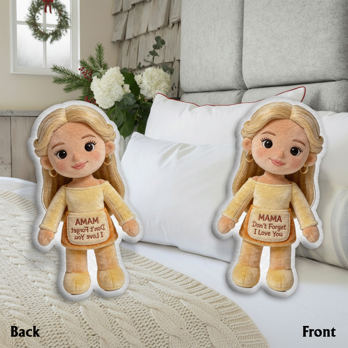 „Denk daran: Ich liebe dich“ – personalisiertes Mutterkissen aus Kunstfell