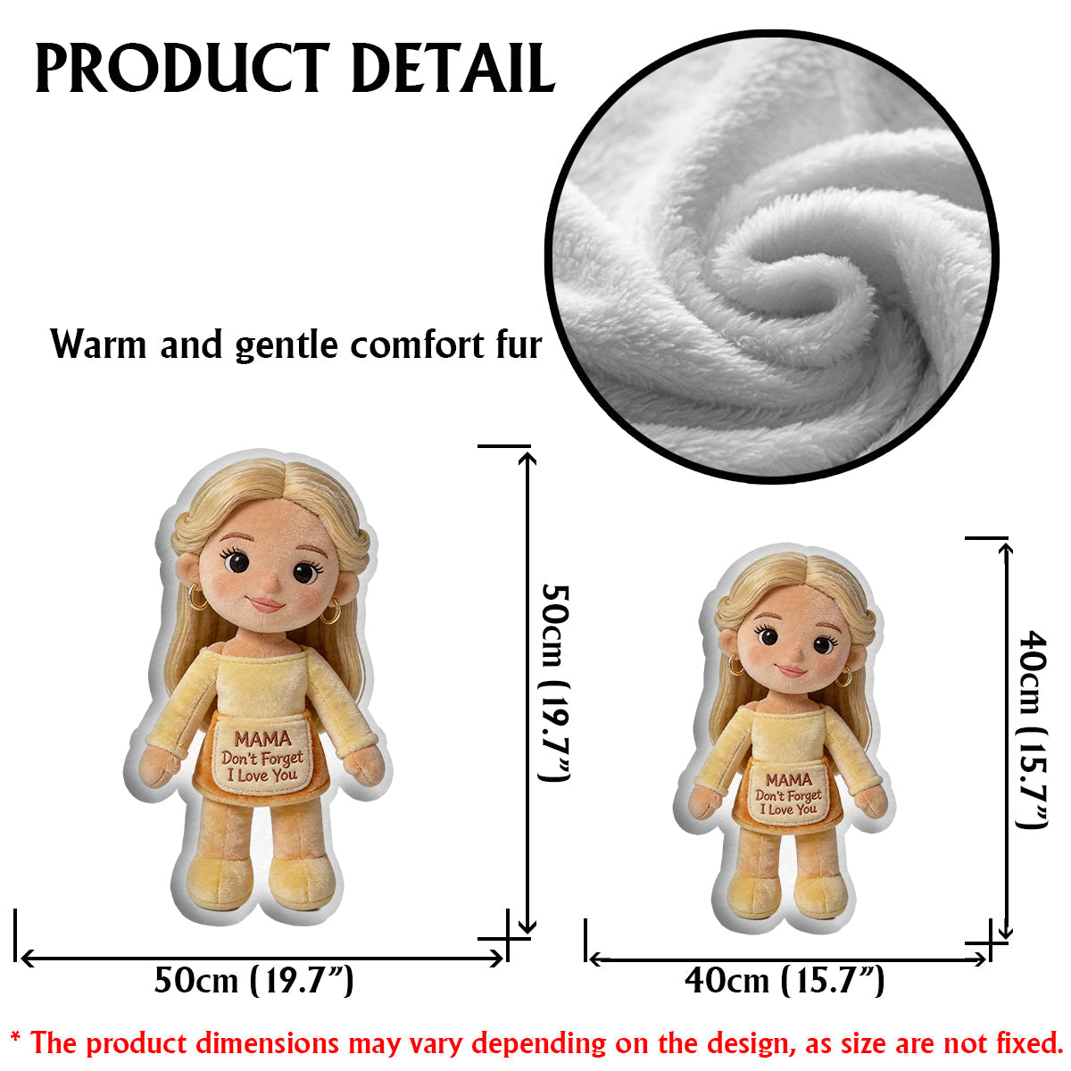 „Denk daran: Ich liebe dich“ – personalisiertes Mutterkissen aus Kunstfell