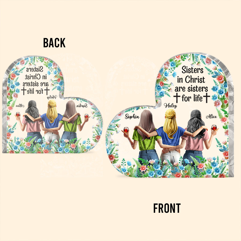 Schwestern in Christus sind Schwestern fürs Leben – Personalisierte Acrylplakette in individueller Form für beste Freundinnen