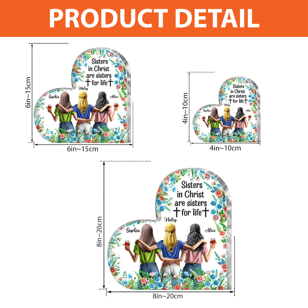 Schwestern in Christus sind Schwestern fürs Leben – Personalisierte Acrylplakette in individueller Form für beste Freundinnen
