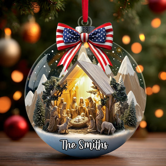 Krippenszene Jesus – Personalisierter christlicher Weihnachtsschmuck