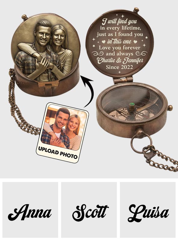 Ich werde dich in jedem Leben wiederfinden – Personalisierter Kompass für Paare
