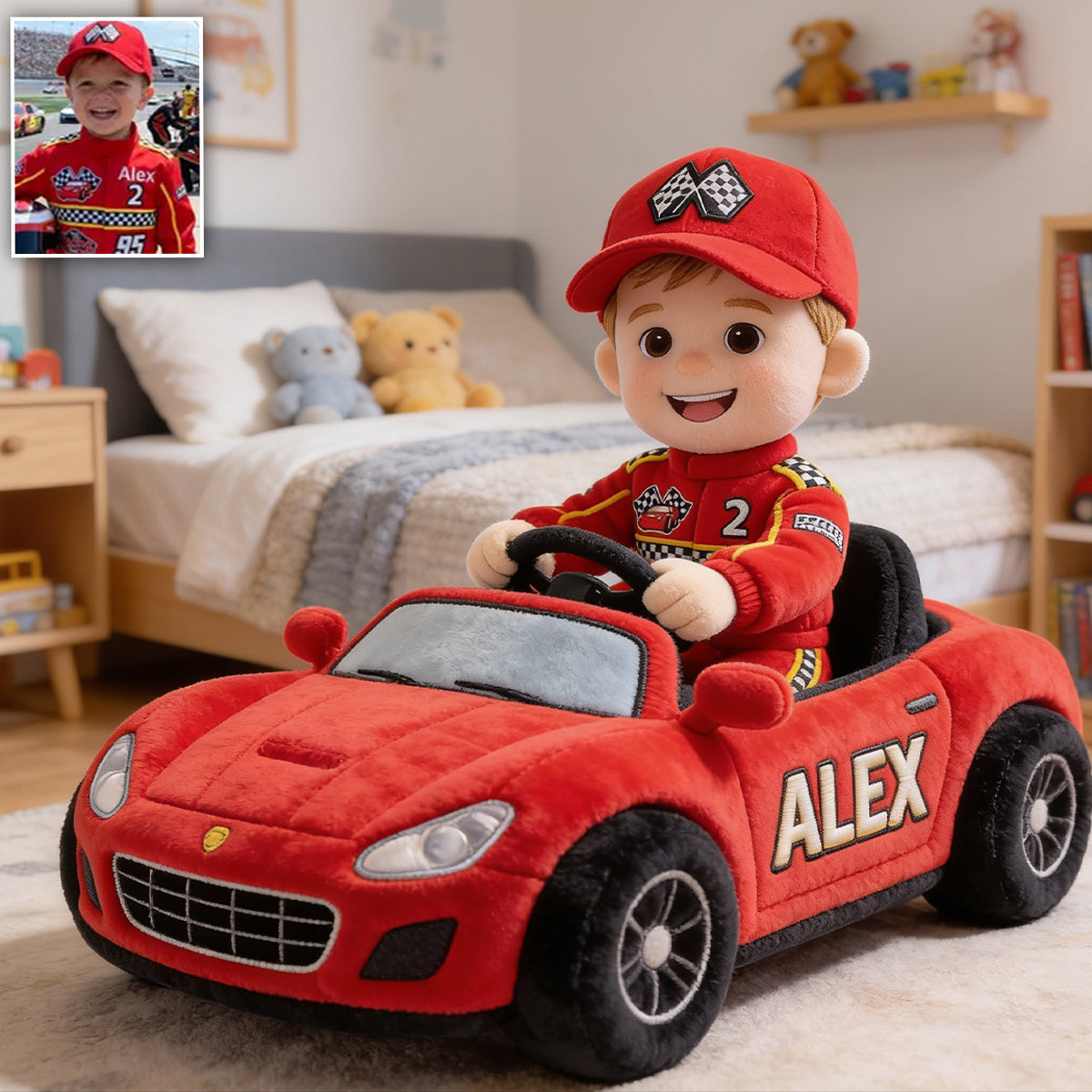 Kid On Wheel, Custom From Any Photo, Custom Any Vehicle - Personalized Kid Premium Faux Fur Pillow