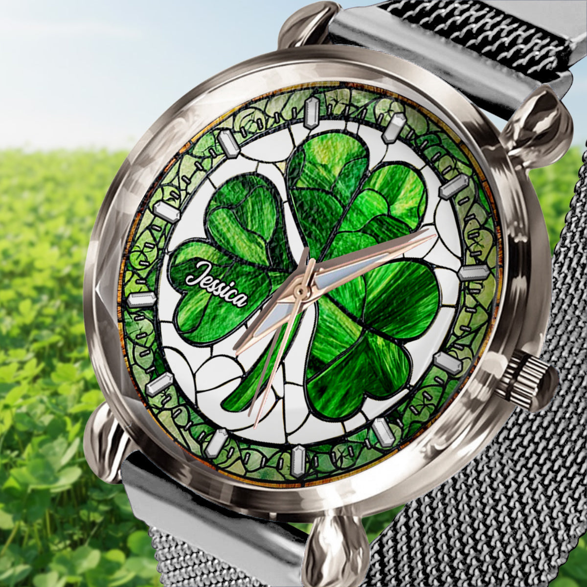 Shamrock St Patrick - Personalisierte irische Damenuhr