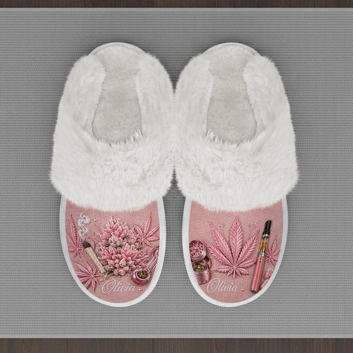 Cannabis Leaf Embroidered - Personalized Weed Open-Toe Slippers