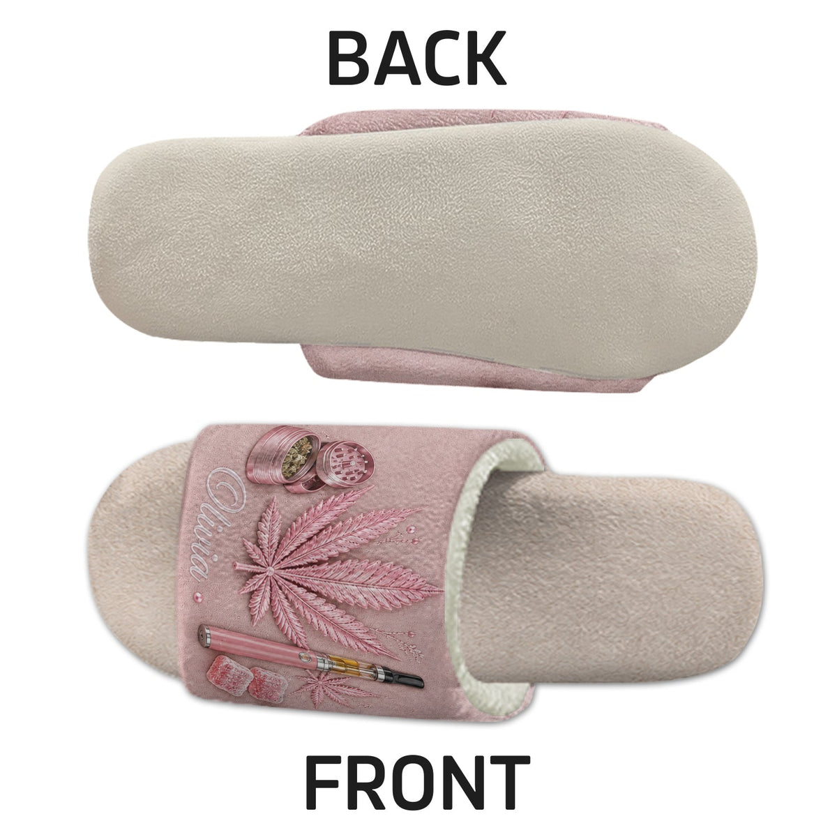 Cannabis Leaf Embroidered - Personalized Weed Open-Toe Slippers