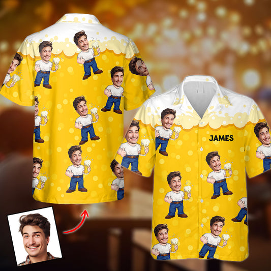 Lustige Bier-Karikatur eines Mannes – personalisiertes Bier-Hawaiihemd