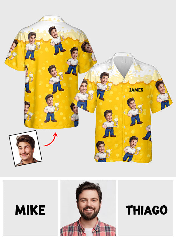 Lustige Bier-Karikatur eines Mannes – personalisiertes Bier-Hawaiihemd