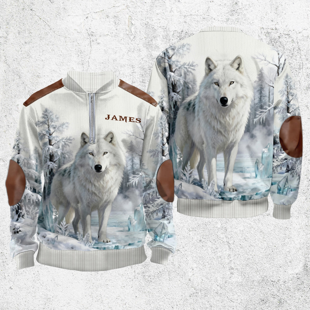 Winter Wolf - Personalized Wolf Men Zip-Up Sweatshirt