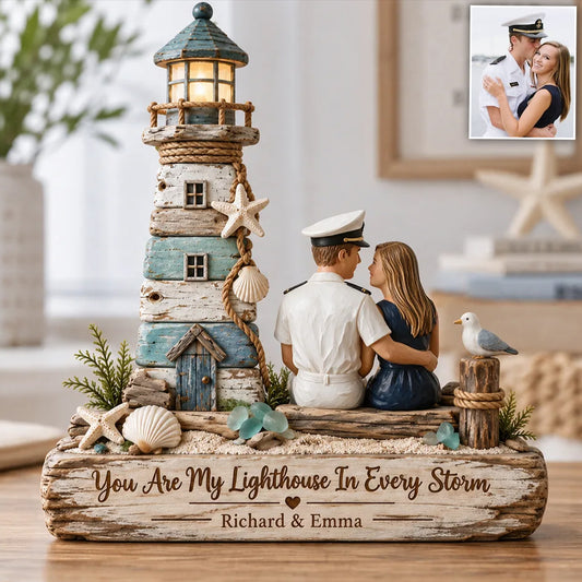 You Are My Lighthouse In Every Storm - Personalized Couple Custom Shaped Wood Plaque