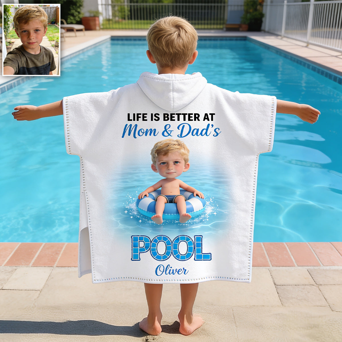 Das Leben ist besser am Pool - Personalisierter Kinder Kapuzenhandtuch Poncho