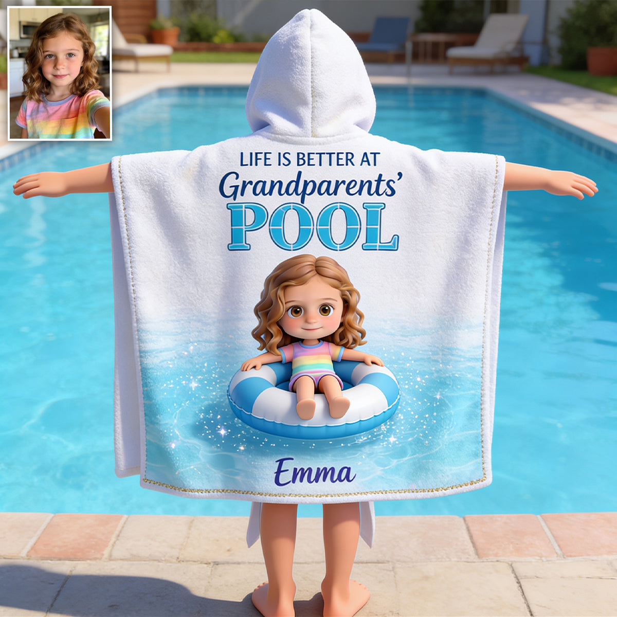 Das Leben ist besser am Pool - Personalisierter Kinder Kapuzenhandtuch Poncho