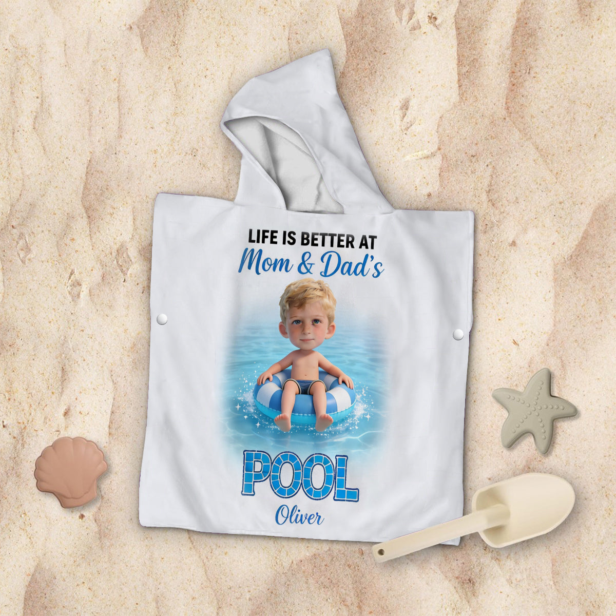 Das Leben ist besser am Pool - Personalisierter Kinder Kapuzenhandtuch Poncho