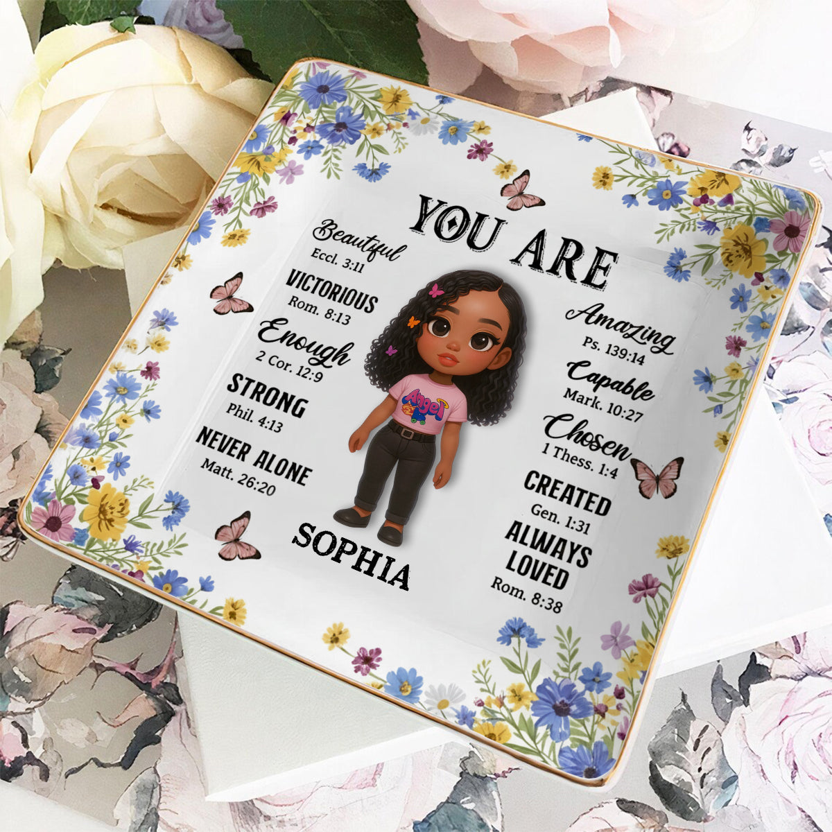 Gott sagt, du bist es – Personalisierte christliche Schmuckschale mit Volldruck