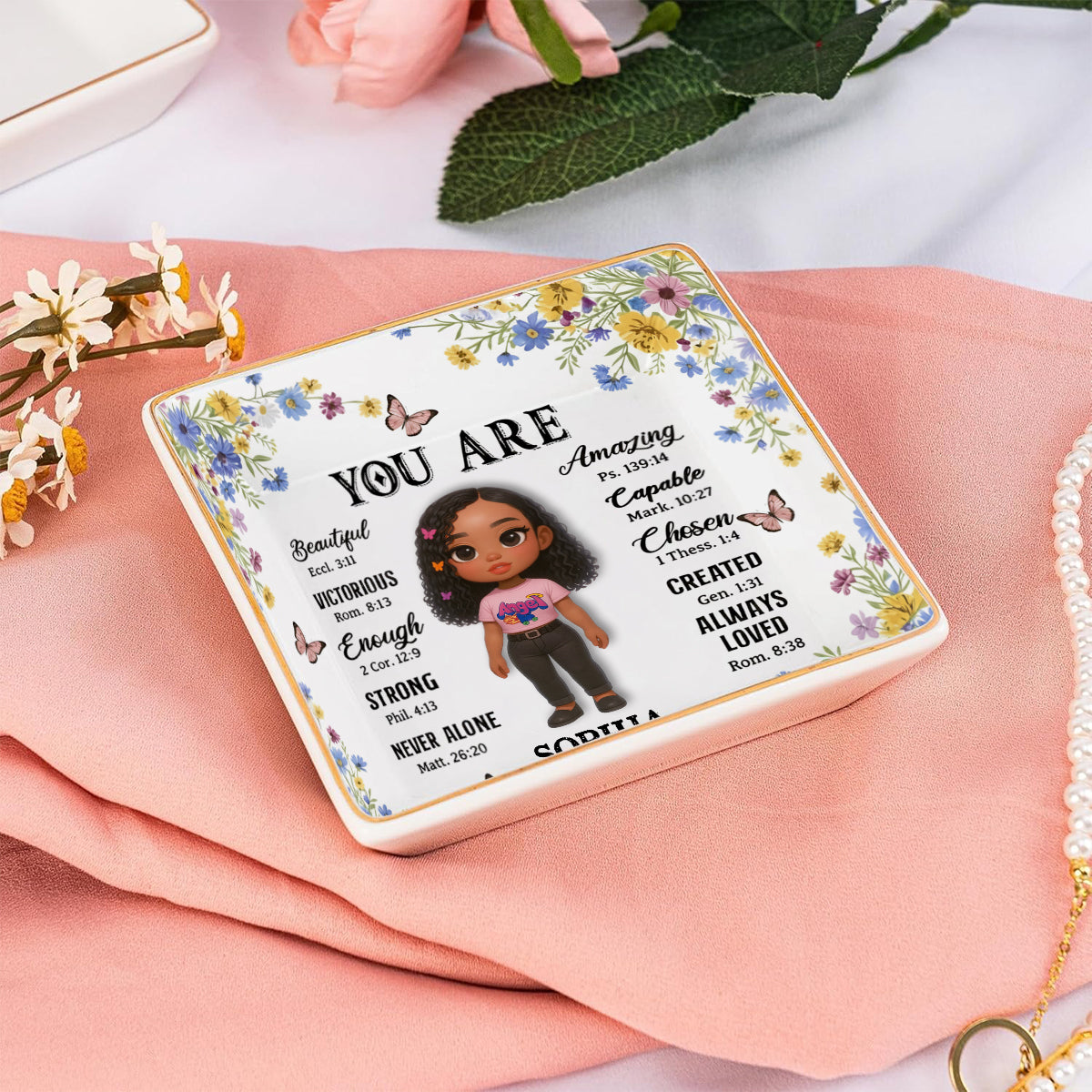 Gott sagt, du bist es – Personalisierte christliche Schmuckschale mit Volldruck