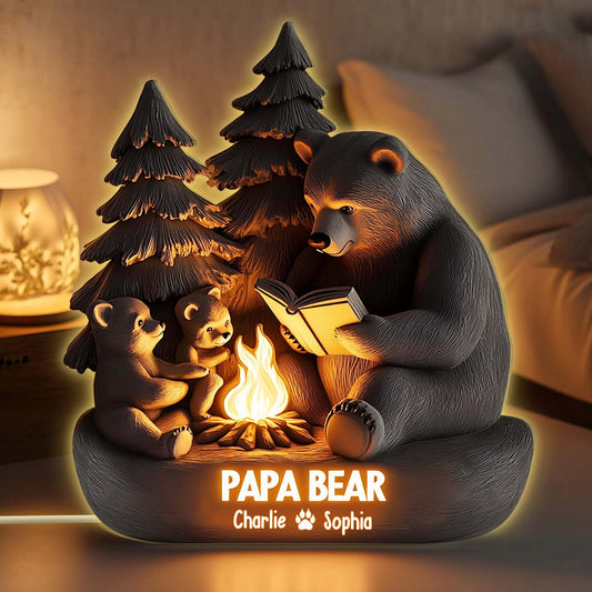Papa Bär im Wald - Personalisierte Leuchtbox in Vaterform