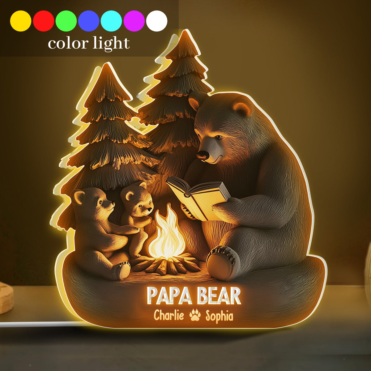Papa Bär im Wald - Personalisierte Leuchtbox in Vaterform