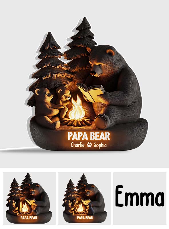 Papa Bär im Wald - Personalisierte Leuchtbox in Vaterform