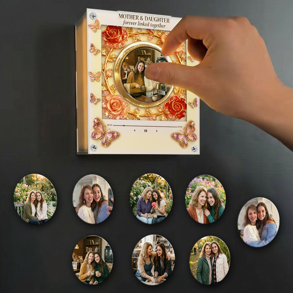 Mother And Daughter Love - Personalized Mother Rotating Music Magnet With Light