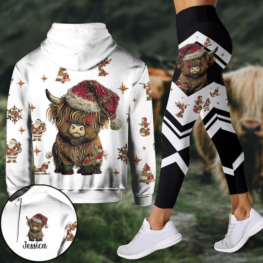 Niedliches Hochlandrind – Personalisierter Hoodie und Leggings mit Hochlandrind-Motiv