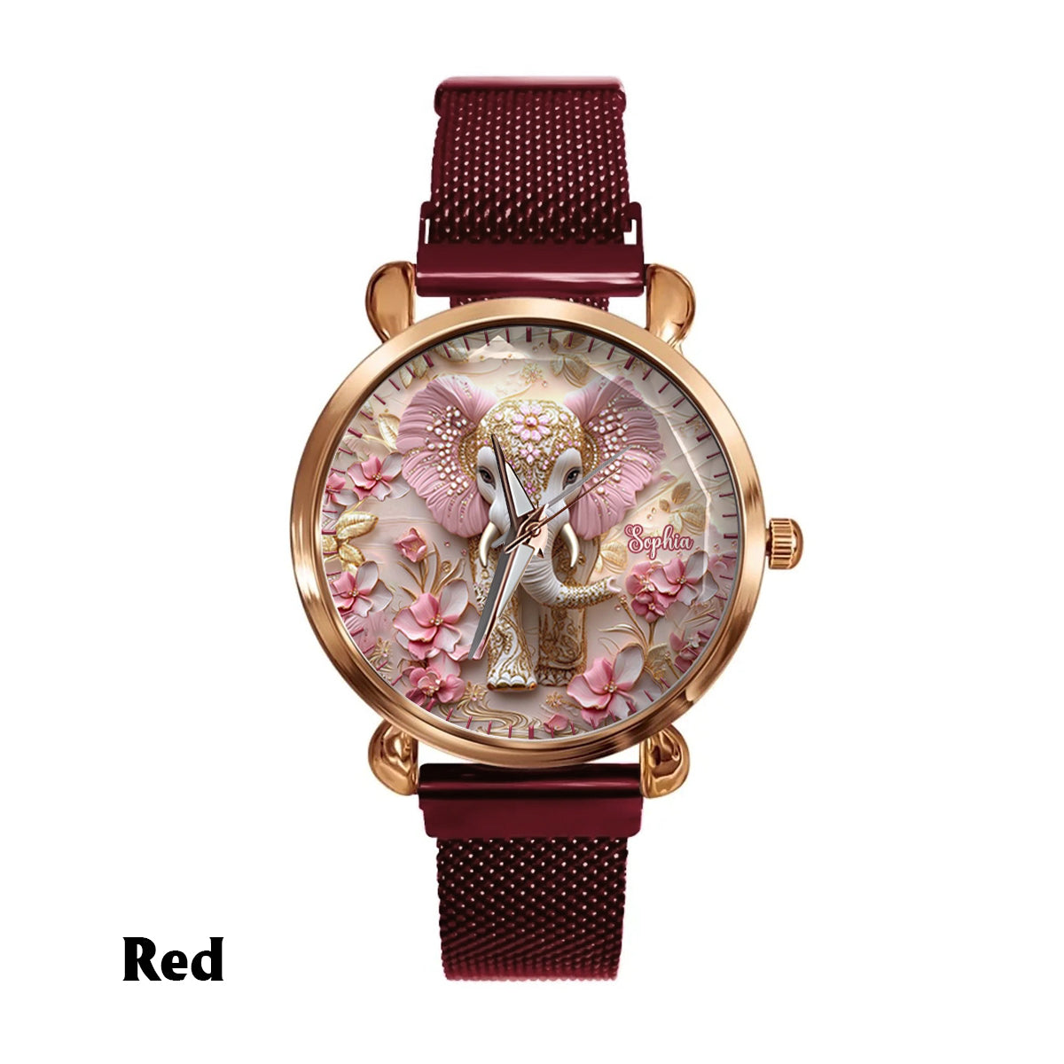 Pink Glowing Elephant - Personalized Elephant Women Hand Watch