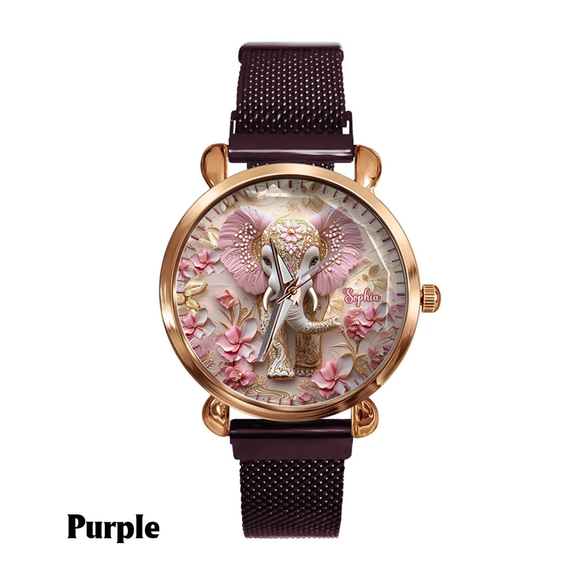 Pink Glowing Elephant - Personalized Elephant Women Hand Watch