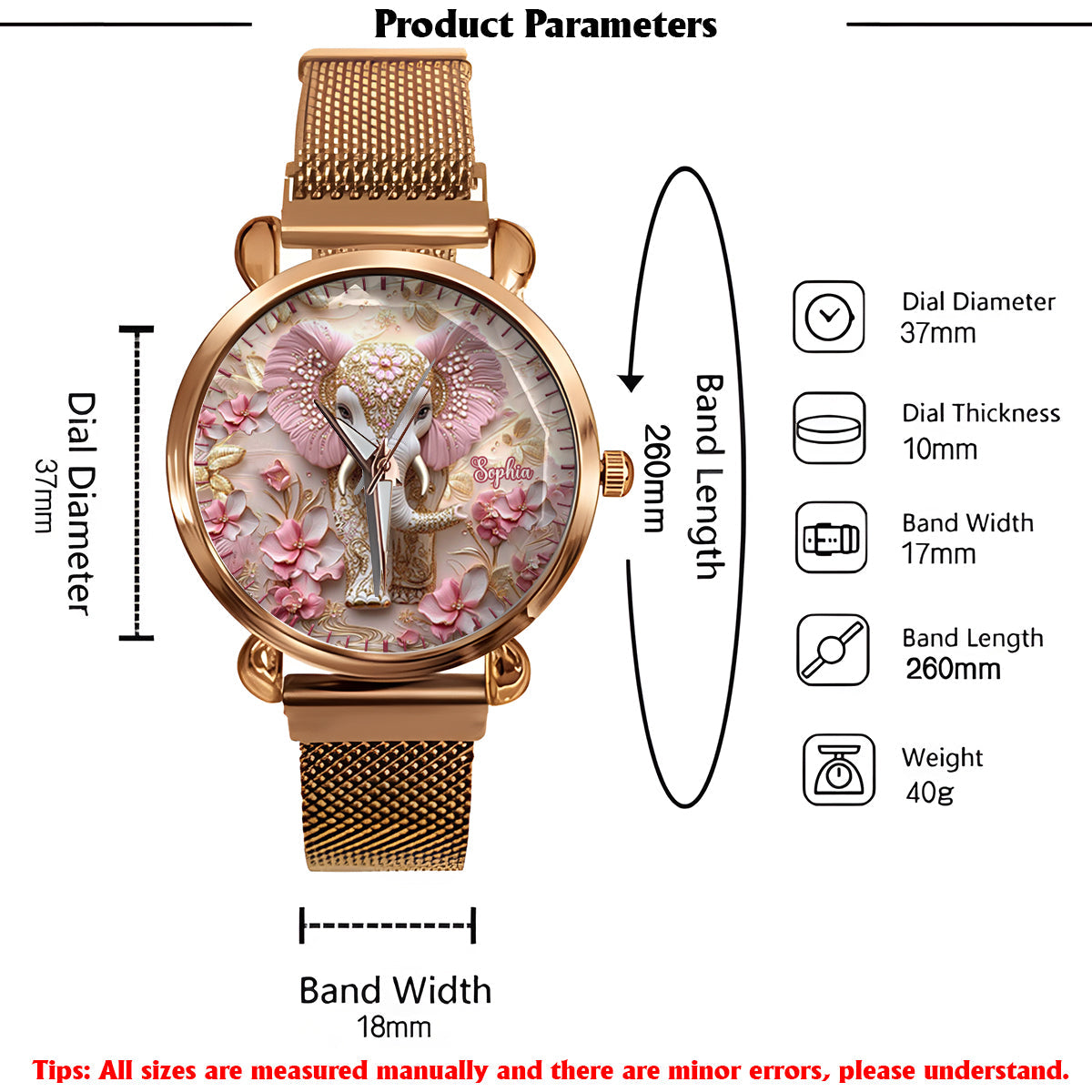 Pink Glowing Elephant - Personalized Elephant Women Hand Watch