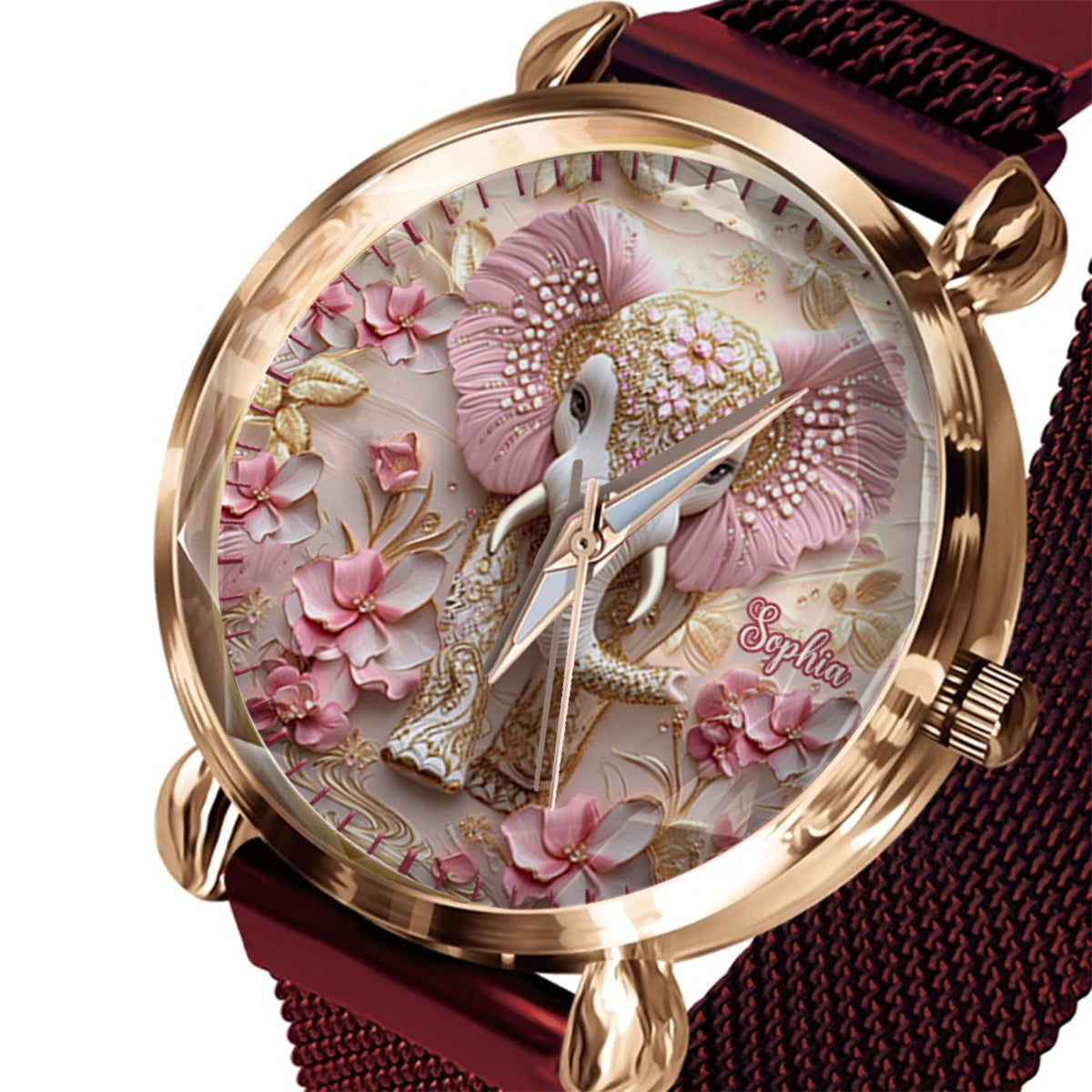 Pink Glowing Elephant - Personalized Elephant Women Hand Watch