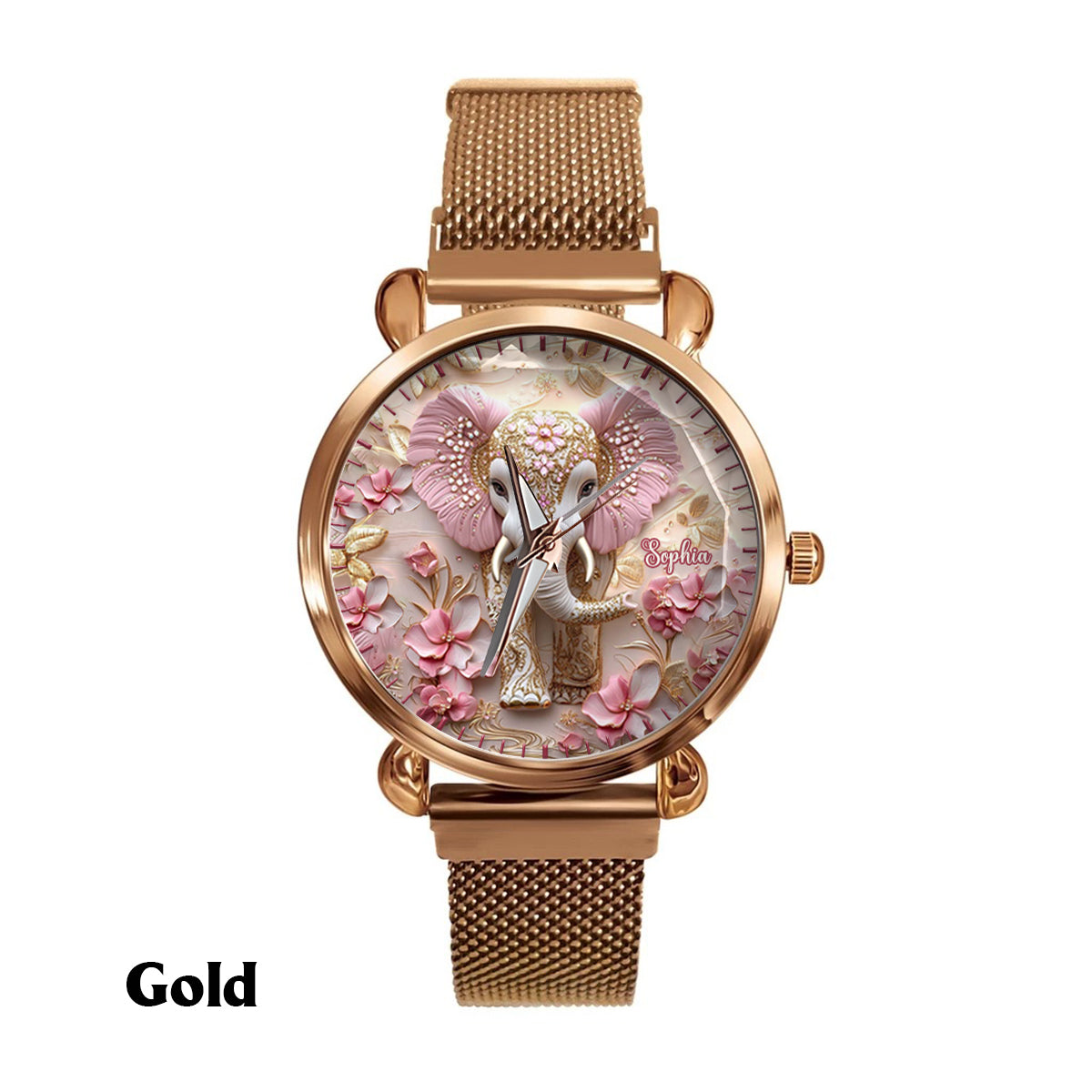 Pink Glowing Elephant - Personalized Elephant Women Hand Watch