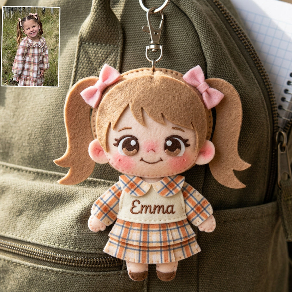 Custom Cute Felt Fabric Styled Doll, Custom From Any Photo - Personalized Kid Keychain
