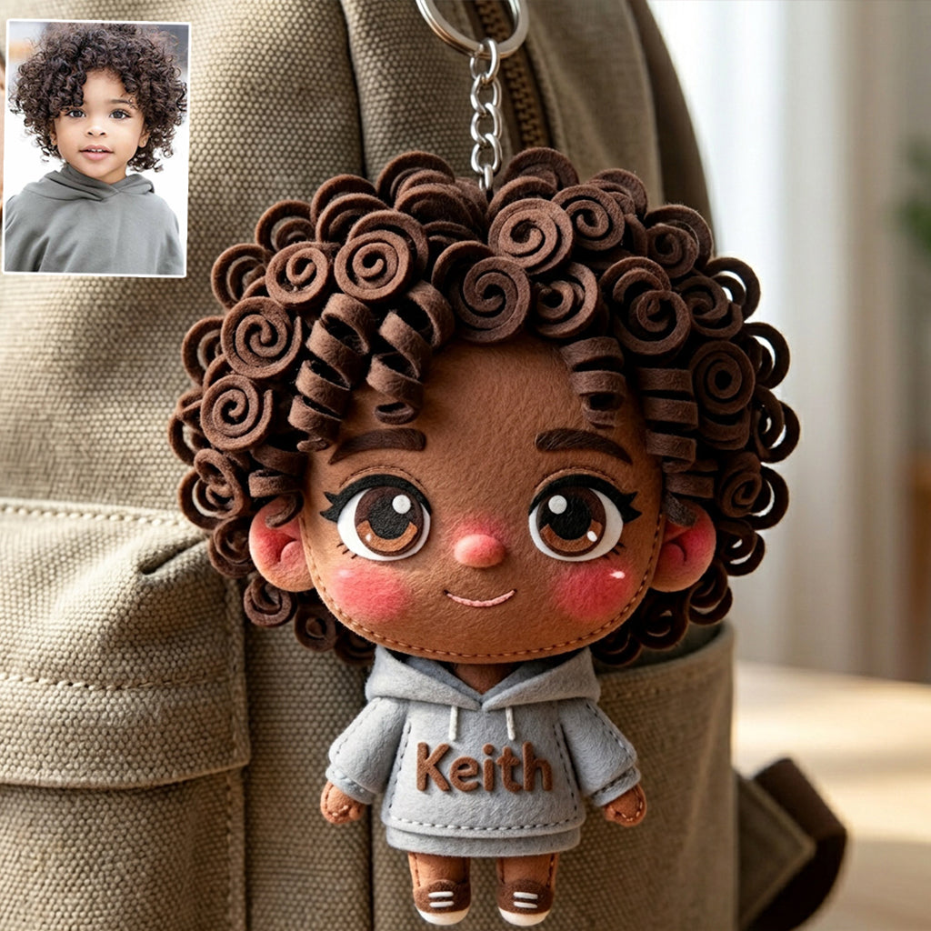 Custom Cute Felt Fabric Styled Doll, Custom From Any Photo - Personalized Kid Keychain