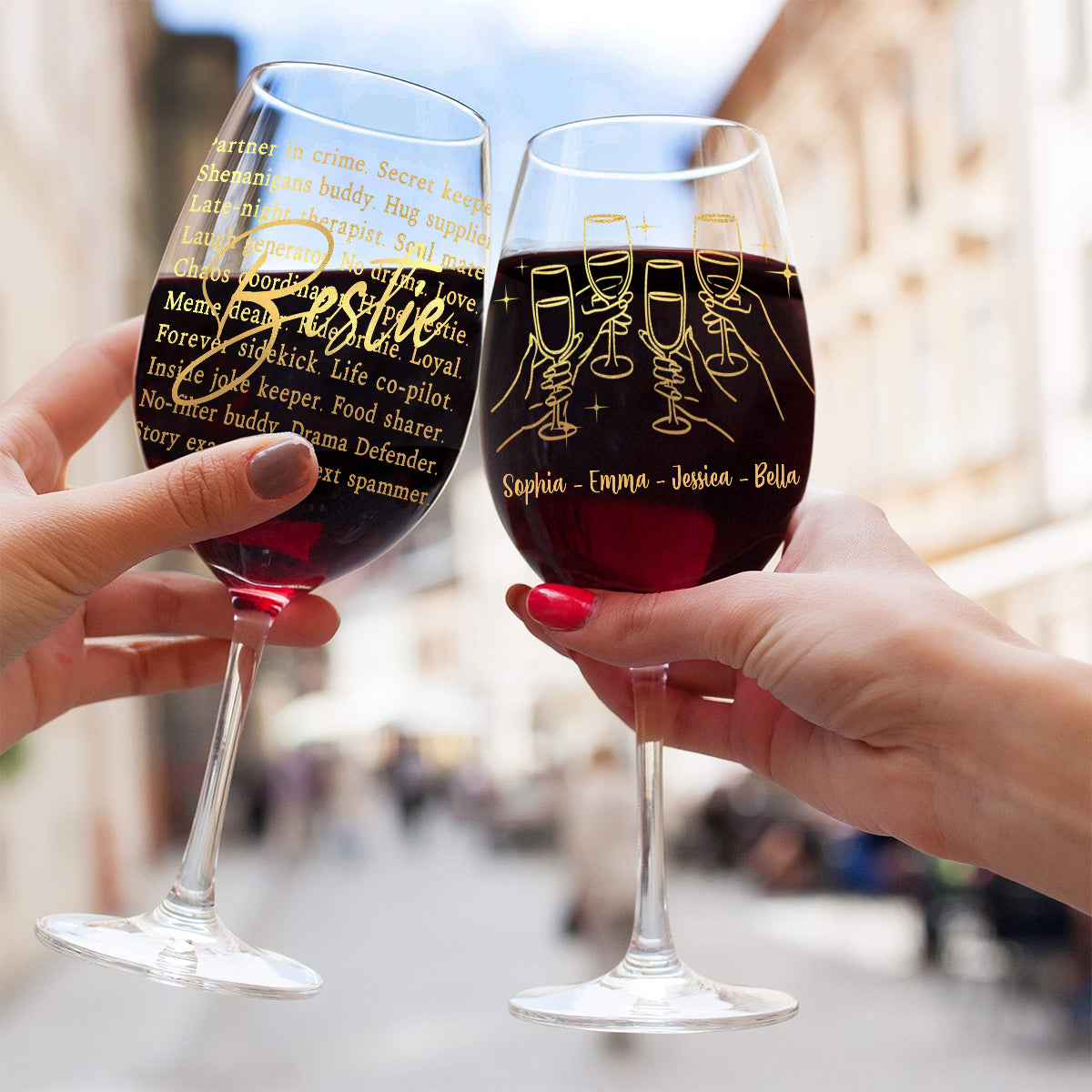 Beste Freundin, Komplizin – Personalisiertes Weinglas für die beste Freundin mit langem Stiel