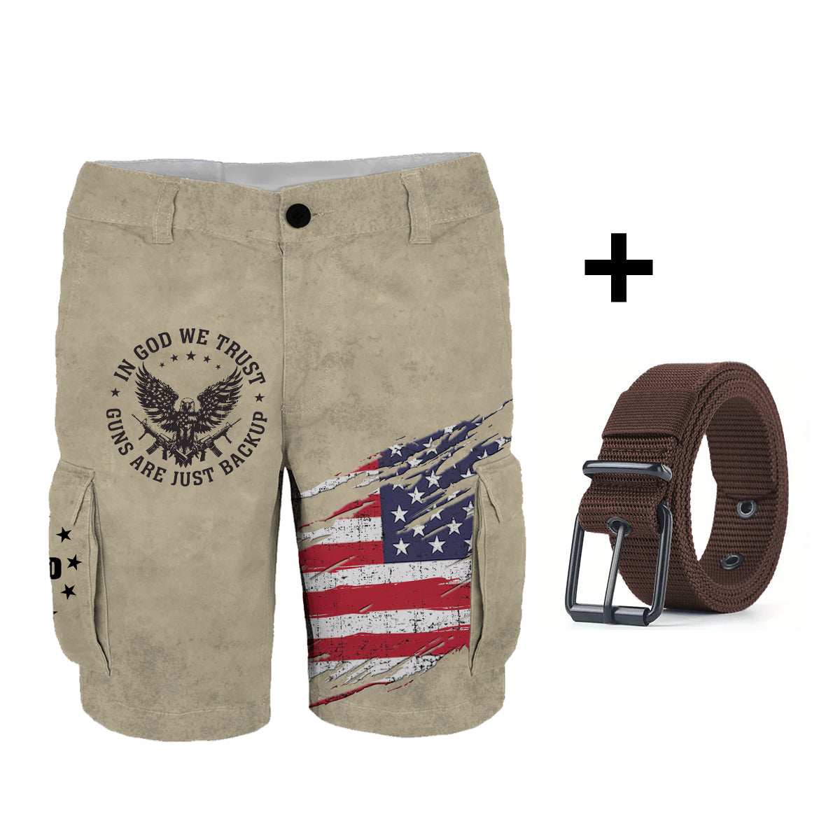 In God We Trust - Personalized Bald Eagle Cargo Shorts With Belt