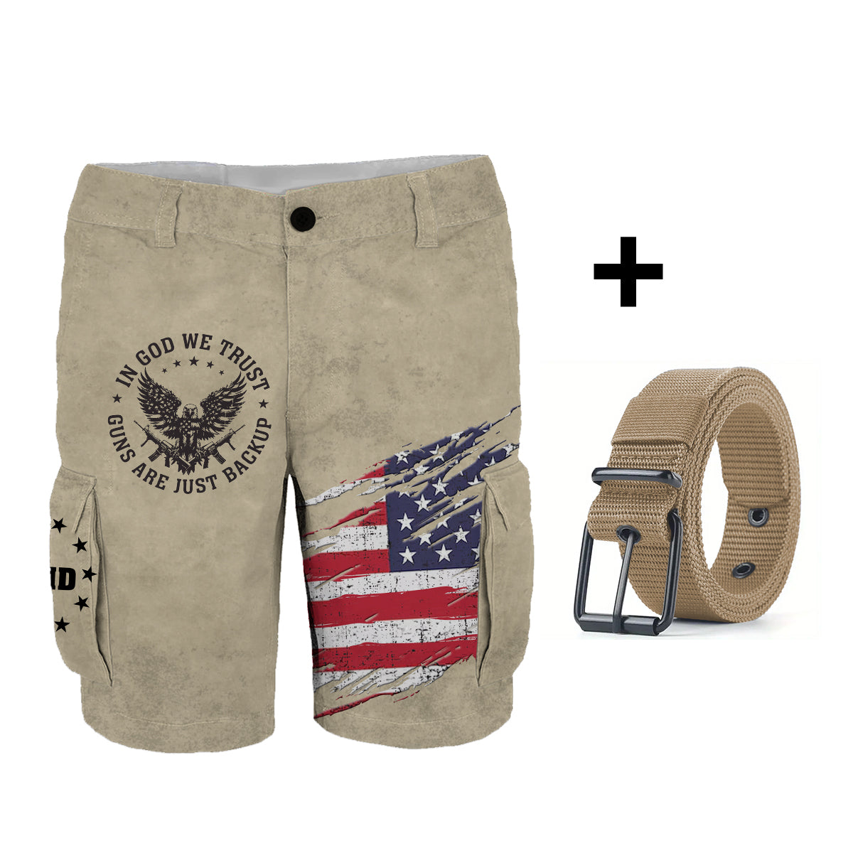 In God We Trust - Personalized Bald Eagle Cargo Shorts With Belt