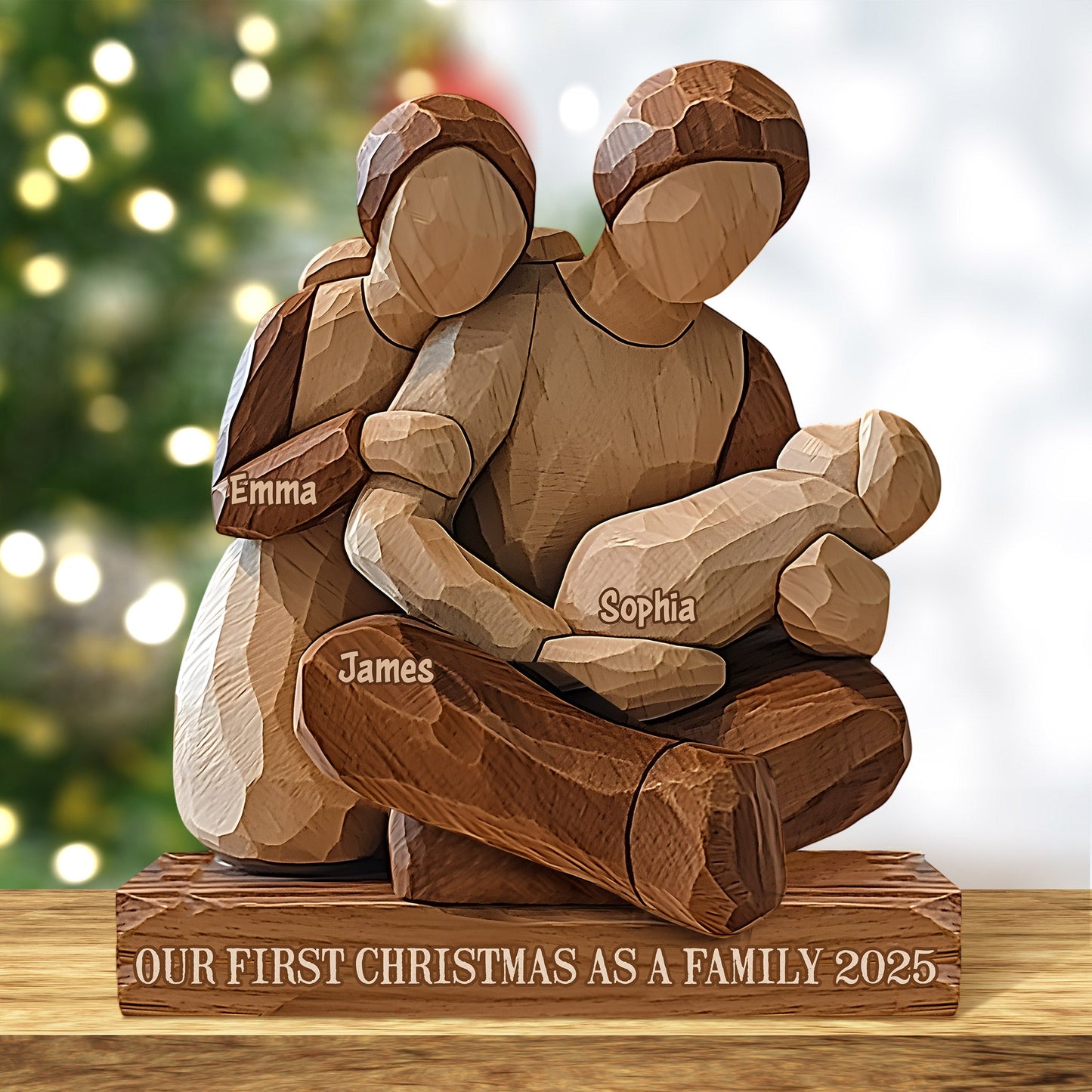 Unser erstes Weihnachtsfest als Familie – Personalisierte, individuell geformte Holzplakette für die Familie