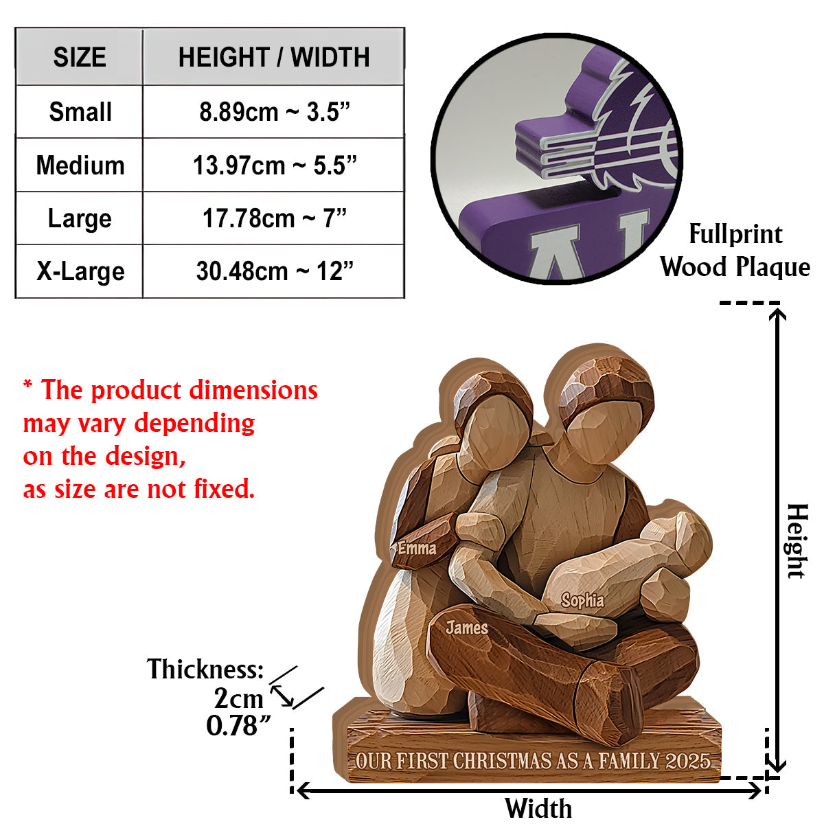 Unser erstes Weihnachtsfest als Familie – Personalisierte, individuell geformte Holzplakette für die Familie