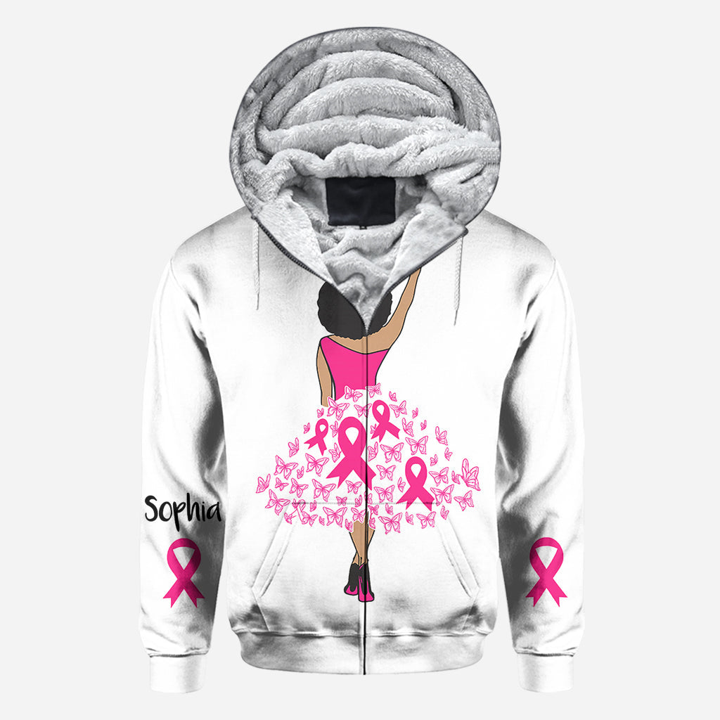 Black Woman Strength Pink Ribbon - Personalized Breast Cancer Awareness All Over Shirt